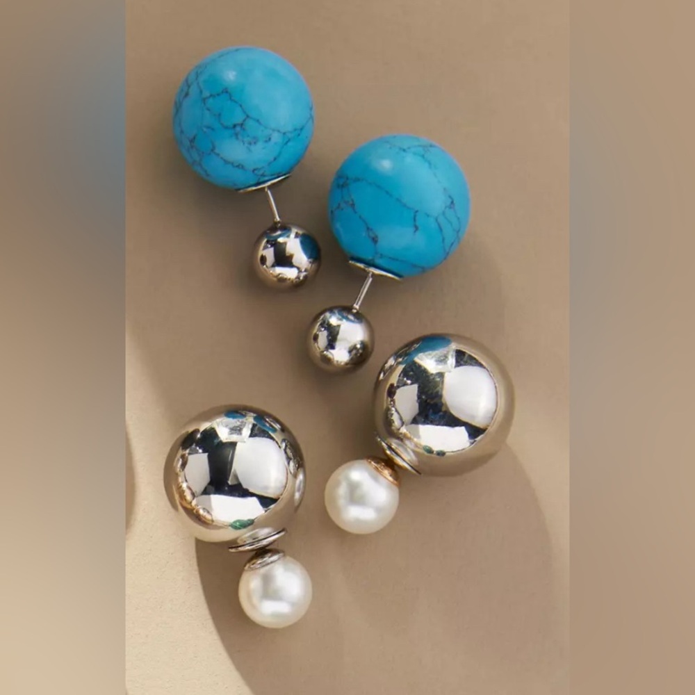 Anthropologie Mixed Ball Front-Back Earrings, Set of 2